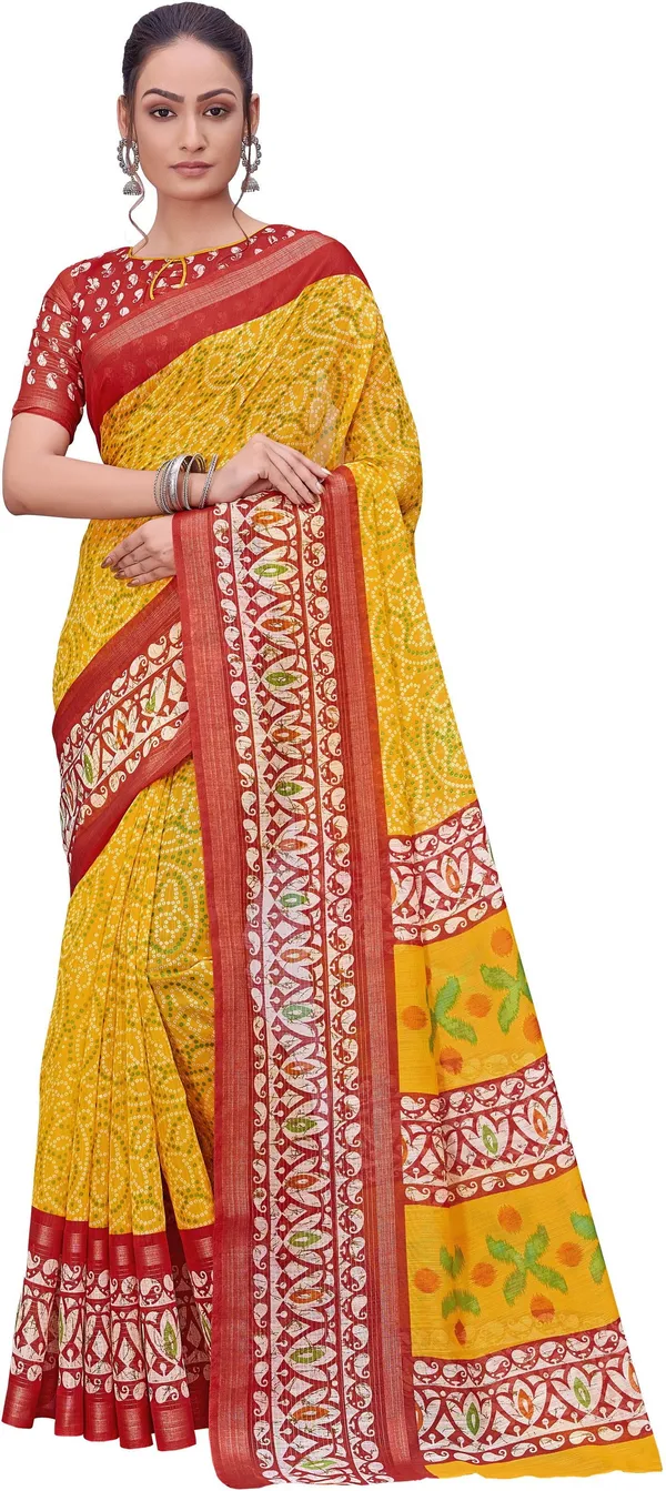 Red_Yellow_Bandhani_Cotton_Silk_Printed_Saree_For_Women_|_With_Blouse_Piece