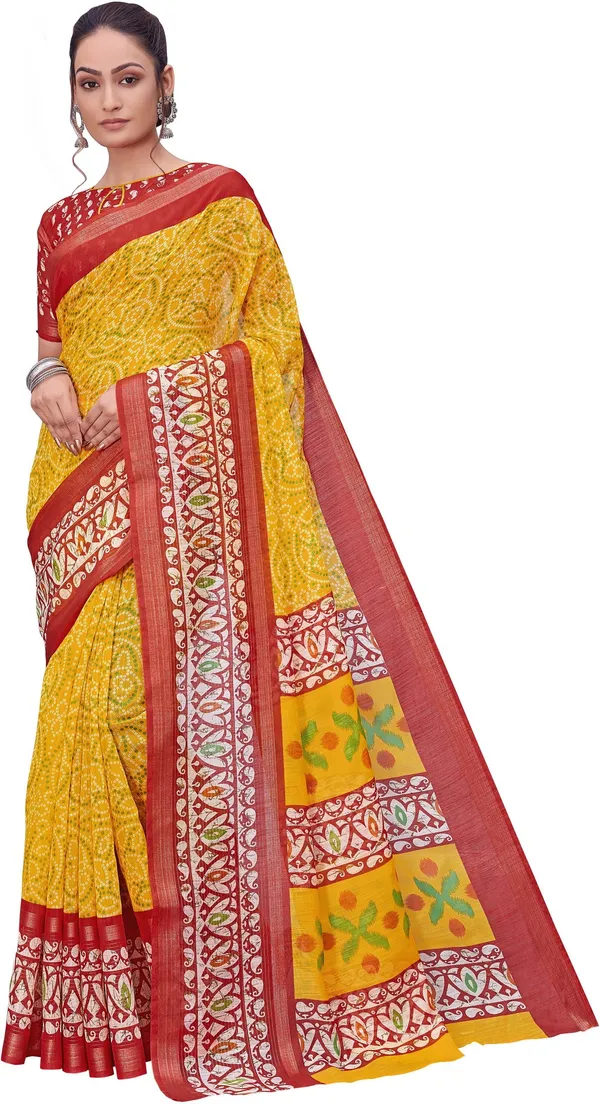 Red_Yellow_Bandhani_Cotton_Silk_Printed_Saree_For_Women_|_With_Blouse_Piece