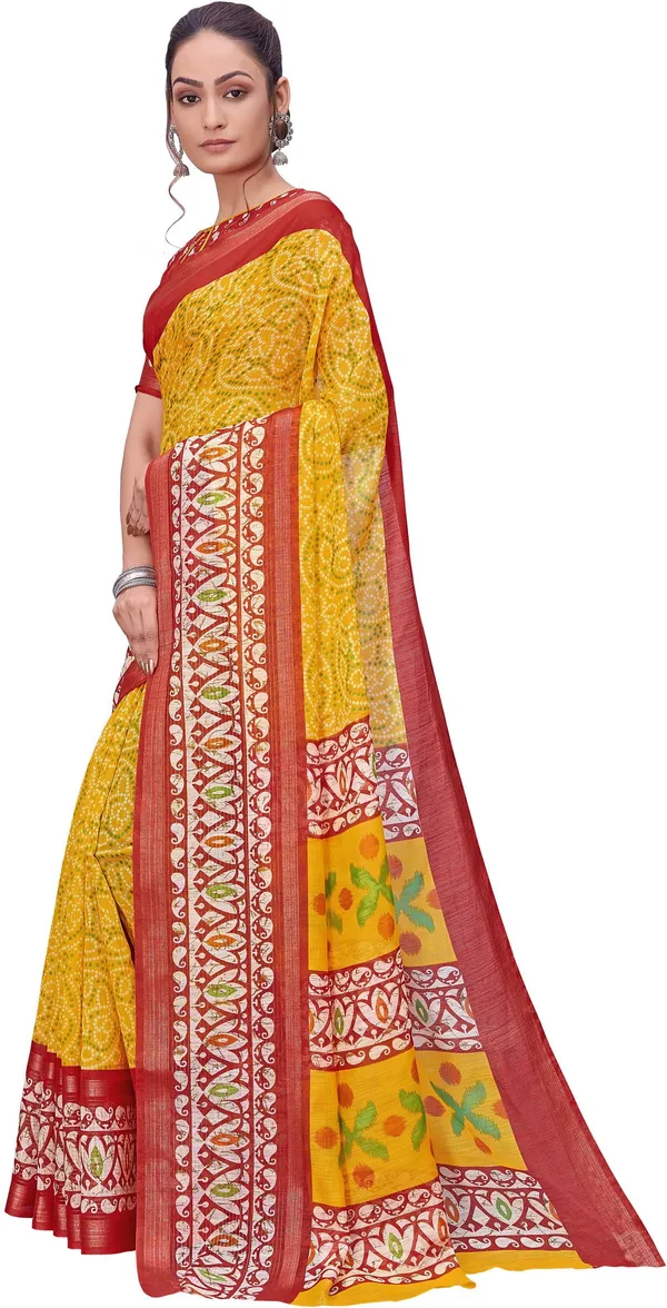 Red_Yellow_Bandhani_Cotton_Silk_Printed_Saree_For_Women_|_With_Blouse_Piece