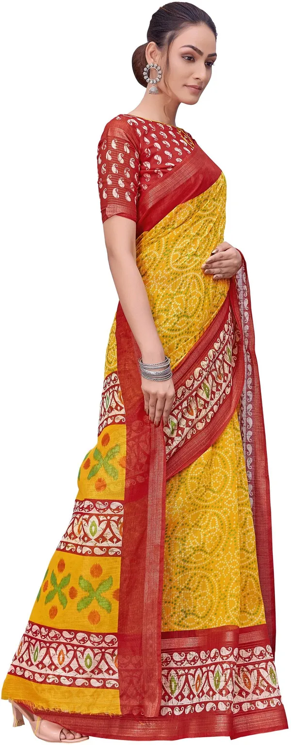 Red_Yellow_Bandhani_Cotton_Silk_Printed_Saree_For_Women_|_With_Blouse_Piece