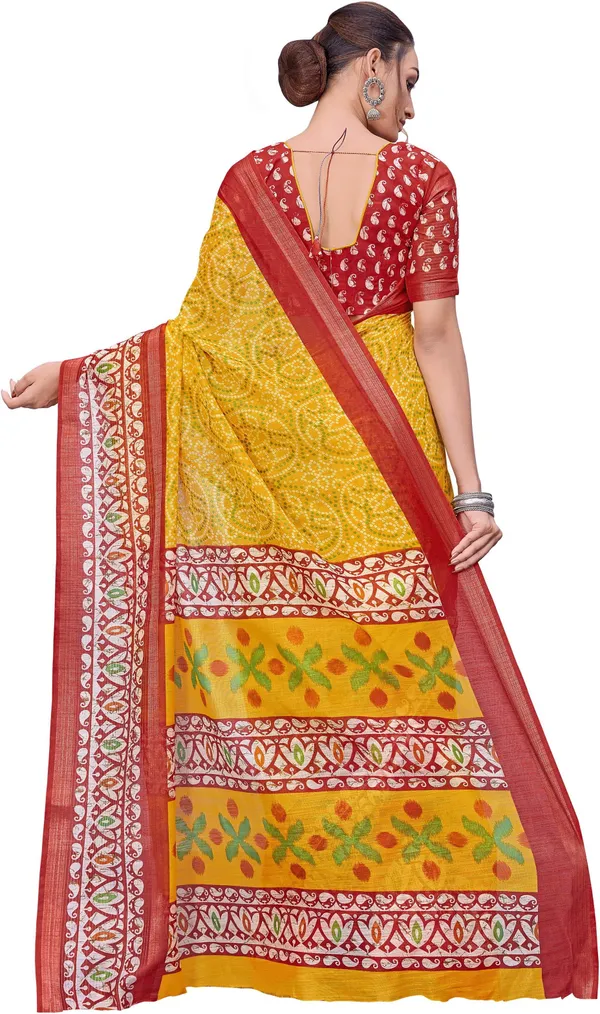 Red_Yellow_Bandhani_Cotton_Silk_Printed_Saree_For_Women_|_With_Blouse_Piece