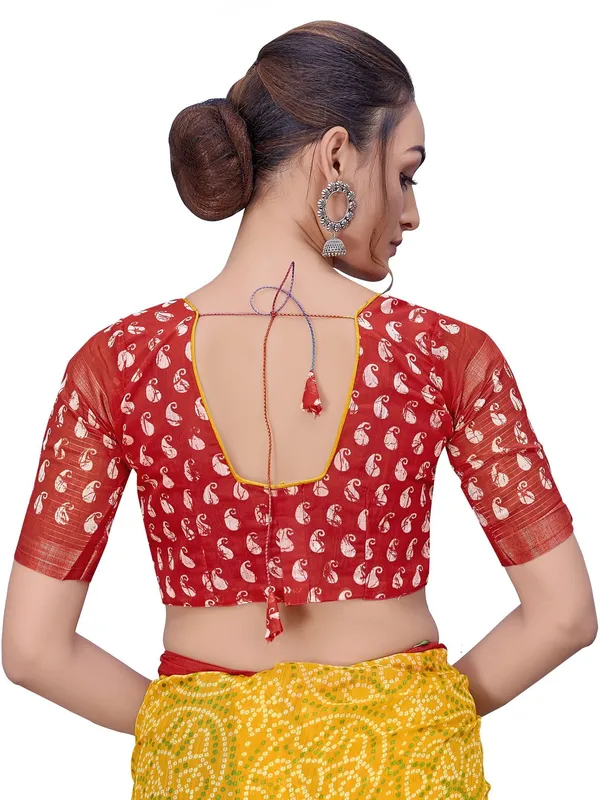 Red_Yellow_Bandhani_Cotton_Silk_Printed_Saree_For_Women_|_With_Blouse_Piece