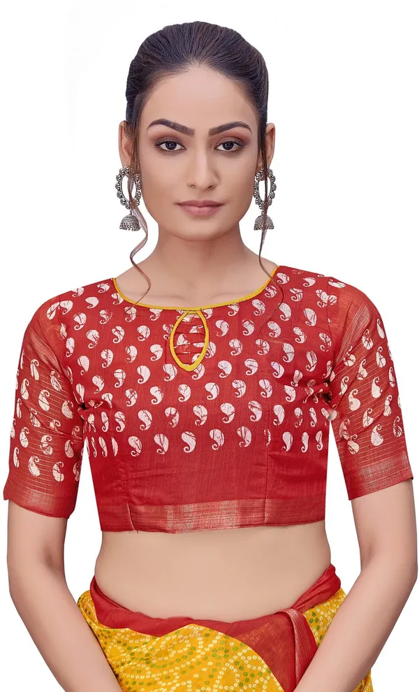 Red_Yellow_Bandhani_Cotton_Silk_Printed_Saree_For_Women_|_With_Blouse_Piece