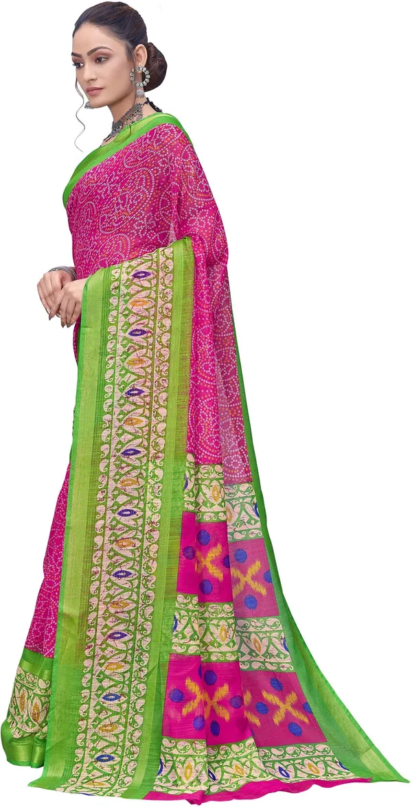 Green_Pink_Cotton_Silk_Bandhani_Printed_Rajwadi_Saree_For_Women_|_With_Blouse_Piece