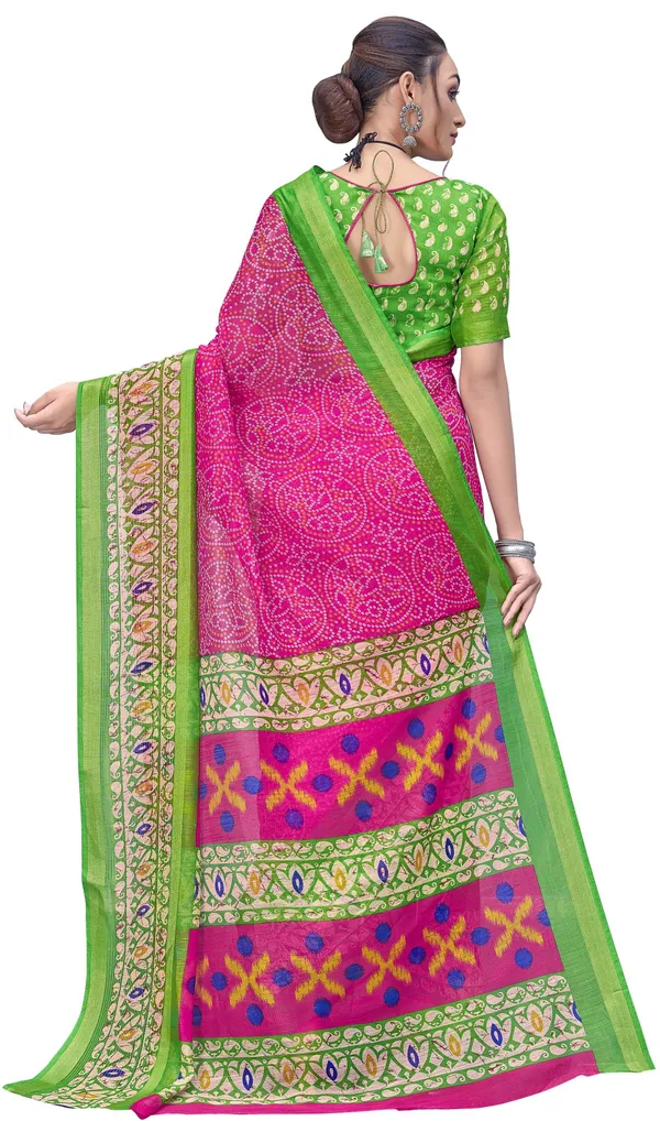 Green_Pink_Cotton_Silk_Bandhani_Printed_Rajwadi_Saree_For_Women_|_With_Blouse_Piece