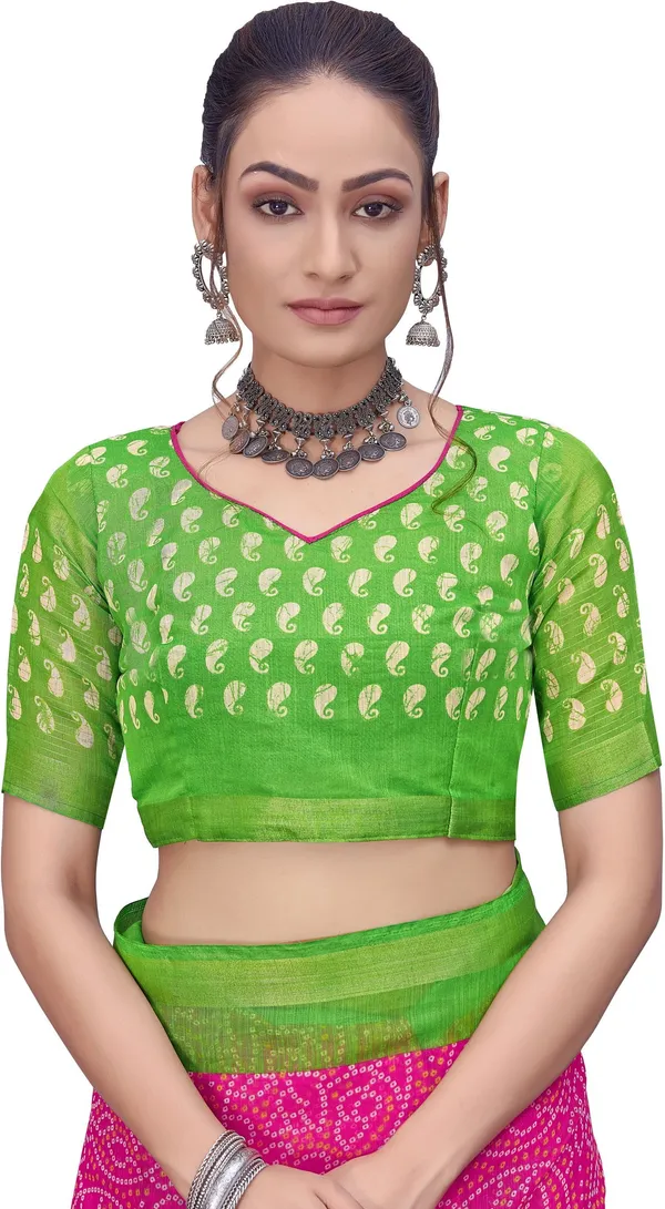 Green_Pink_Cotton_Silk_Bandhani_Printed_Rajwadi_Saree_For_Women_|_With_Blouse_Piece