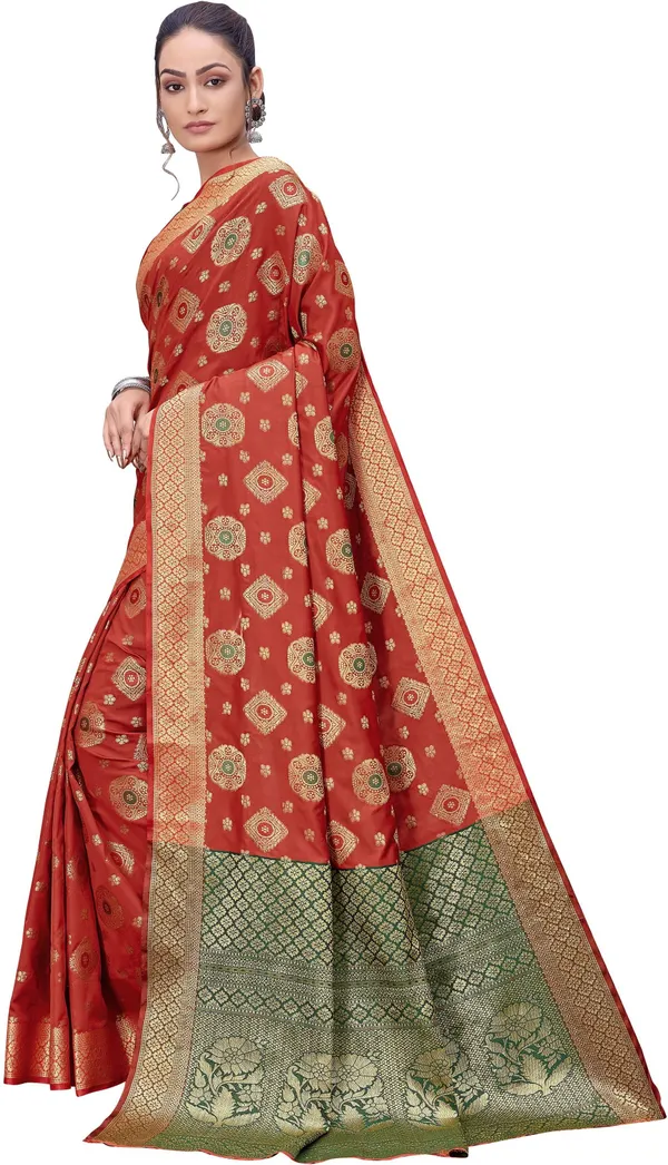 Red_Green_Banarasi_Silk_Blend_Woven_Jacquard_Saree_For_Women_|_With_Blouse_Piece