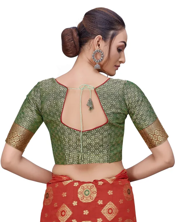 Red_Green_Banarasi_Silk_Blend_Woven_Jacquard_Saree_For_Women_|_With_Blouse_Piece