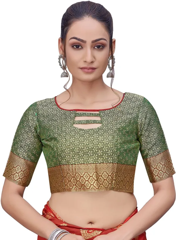 Red_Green_Banarasi_Silk_Blend_Woven_Jacquard_Saree_For_Women_|_With_Blouse_Piece