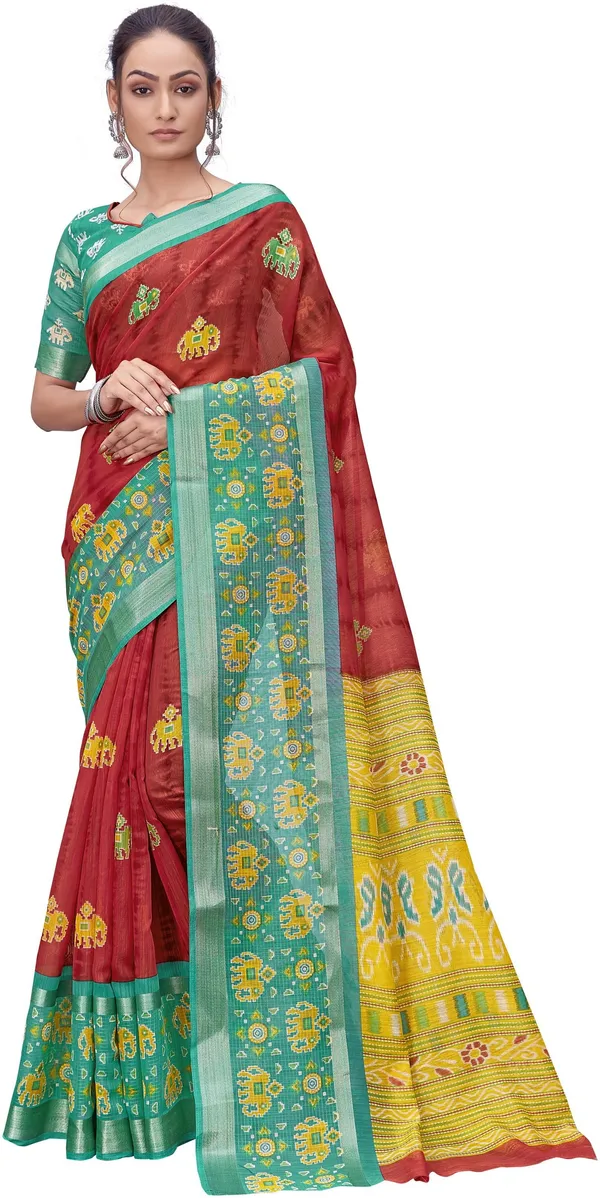 Red_Cotton_Silk_Kalamkari_Shibori_Print_Saree_For_Women_|_With_Blouse_Piece