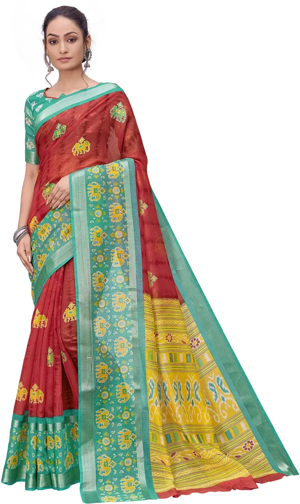 Red_Cotton_Silk_Kalamkari_Shibori_Print_Saree_For_Women_|_With_Blouse_Piece