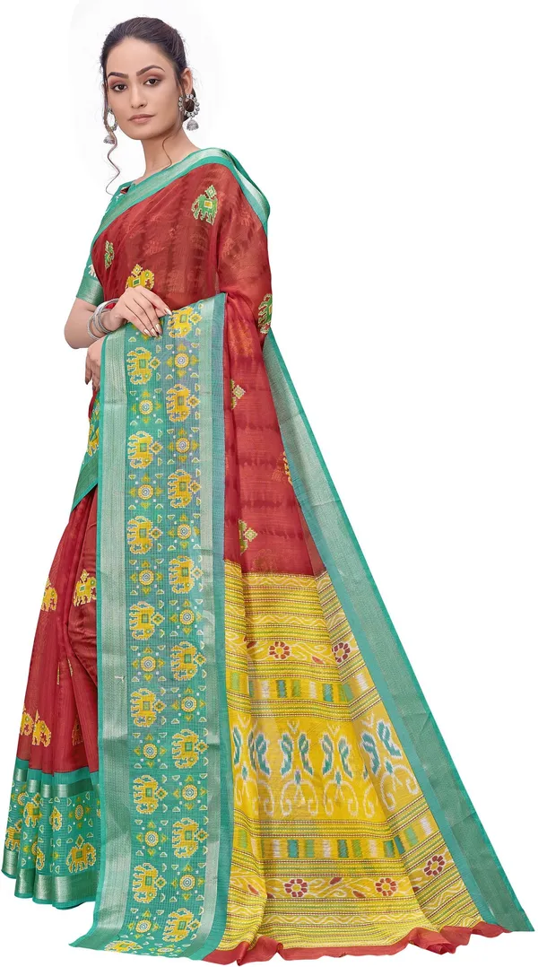 Red_Cotton_Silk_Kalamkari_Shibori_Print_Saree_For_Women_|_With_Blouse_Piece