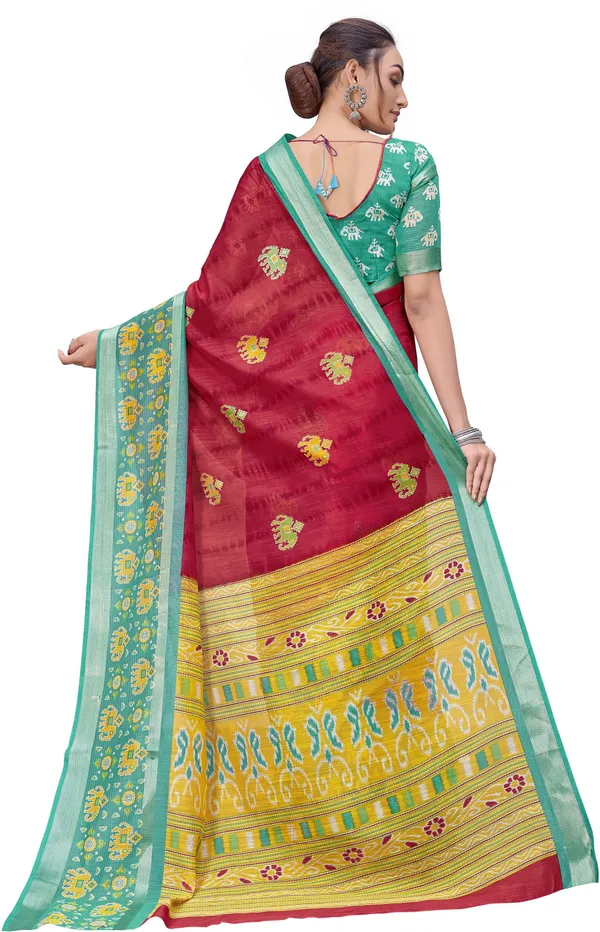 Red_Cotton_Silk_Kalamkari_Shibori_Print_Saree_For_Women_|_With_Blouse_Piece