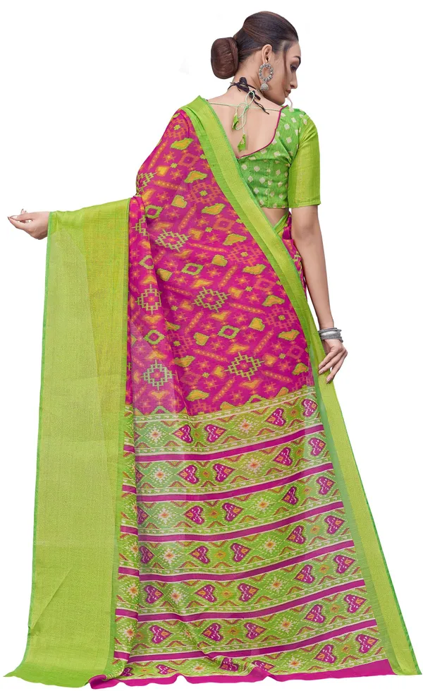 Blue_Pink_Cotton_Silk_Patola_Printed_Zari_Border_Saree_For_Women_|_With_Blouse_Piece