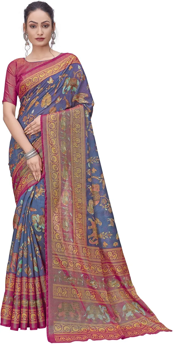 Red_Blue_Brasso_Kalamkari_Printed_Saree_For_Women_|_With_Blouse_Piece