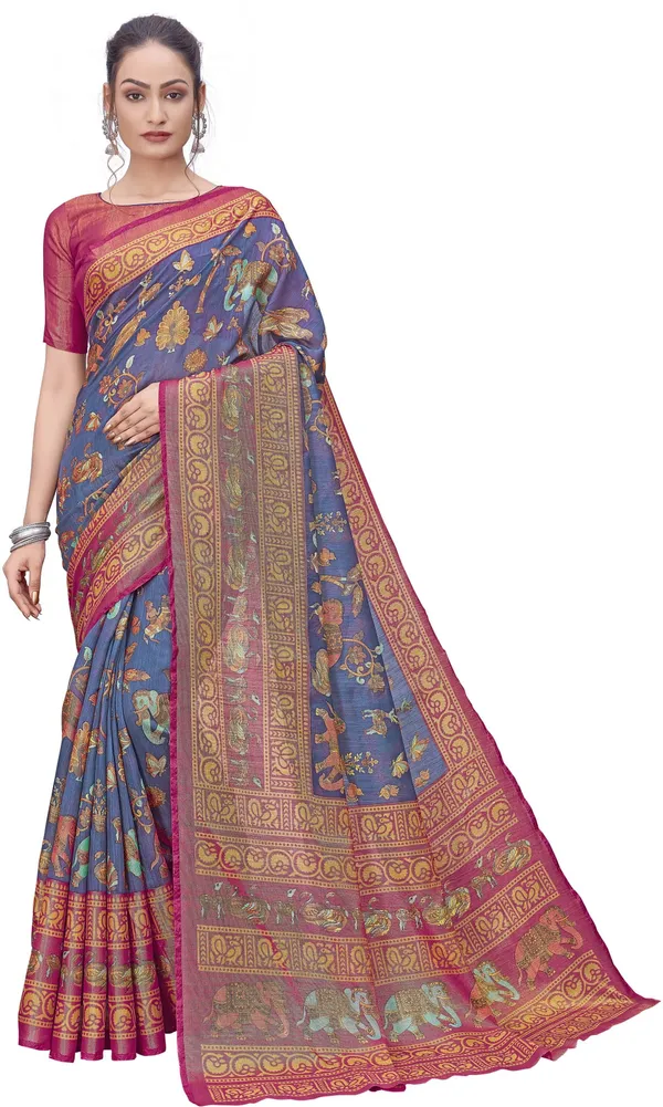 Red_Blue_Brasso_Kalamkari_Printed_Saree_For_Women_|_With_Blouse_Piece