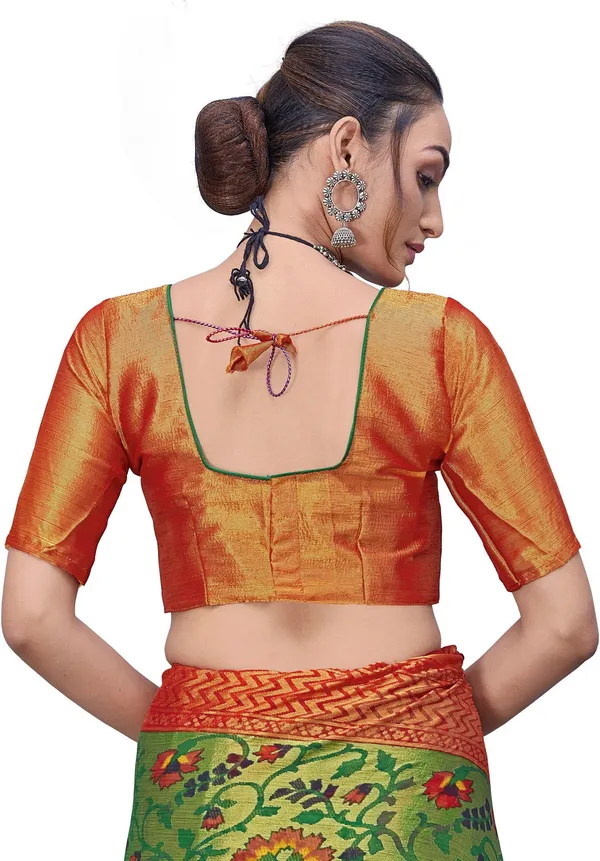 Sariya_Red_Green_Brasso_Ikkat_Printed_Saree_For_Women_|_With_Blouse_Piece