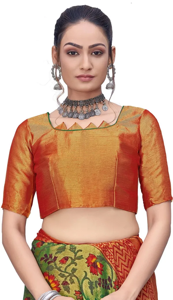 Sariya_Red_Green_Brasso_Ikkat_Printed_Saree_For_Women_|_With_Blouse_Piece