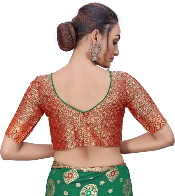 Red_Green_Banarasi_Silk_Blend_Jacquard_Contrast_Border_Saree_For_Women_|_With_Blouse_Piece