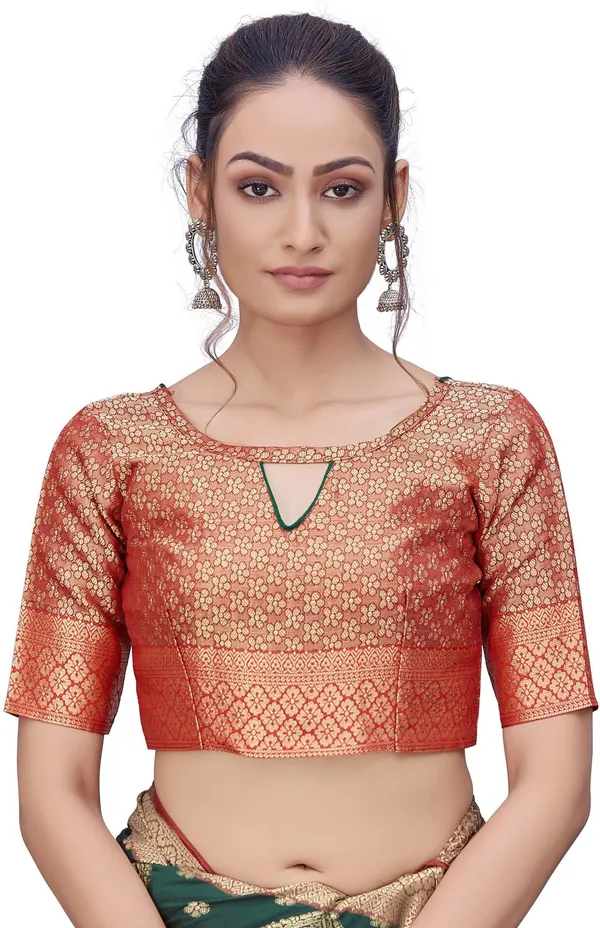 Red_Green_Banarasi_Silk_Blend_Jacquard_Contrast_Border_Saree_For_Women_|_With_Blouse_Piece