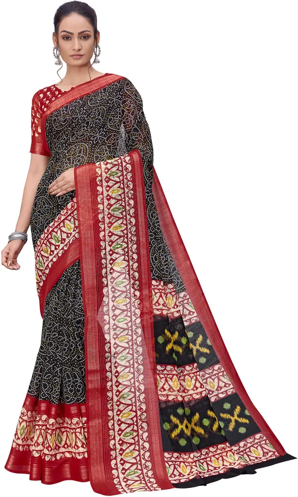 Red_Black_Cotton_Silk_Bandhani_Printed_Rajwadi_Saree_For_Women_|_With_Blouse_Piece