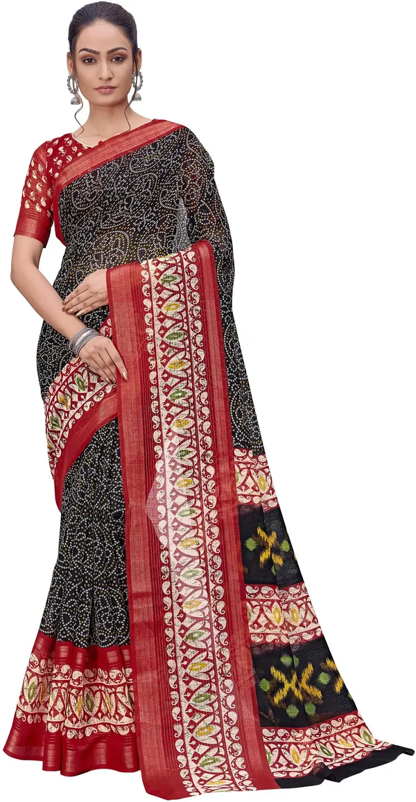 Red_Black_Cotton_Silk_Bandhani_Printed_Rajwadi_Saree_For_Women_|_With_Blouse_Piece