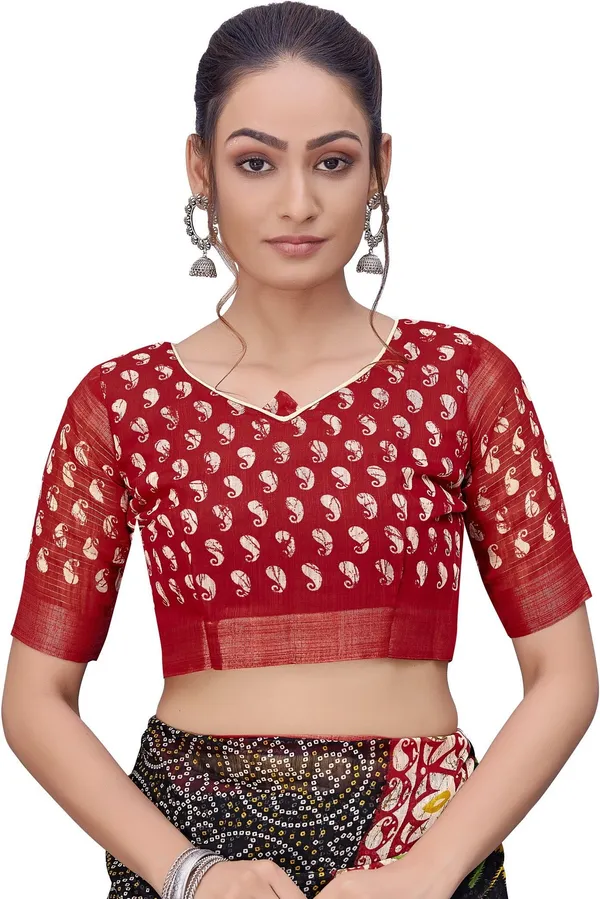 Red_Black_Cotton_Silk_Bandhani_Printed_Rajwadi_Saree_For_Women_|_With_Blouse_Piece