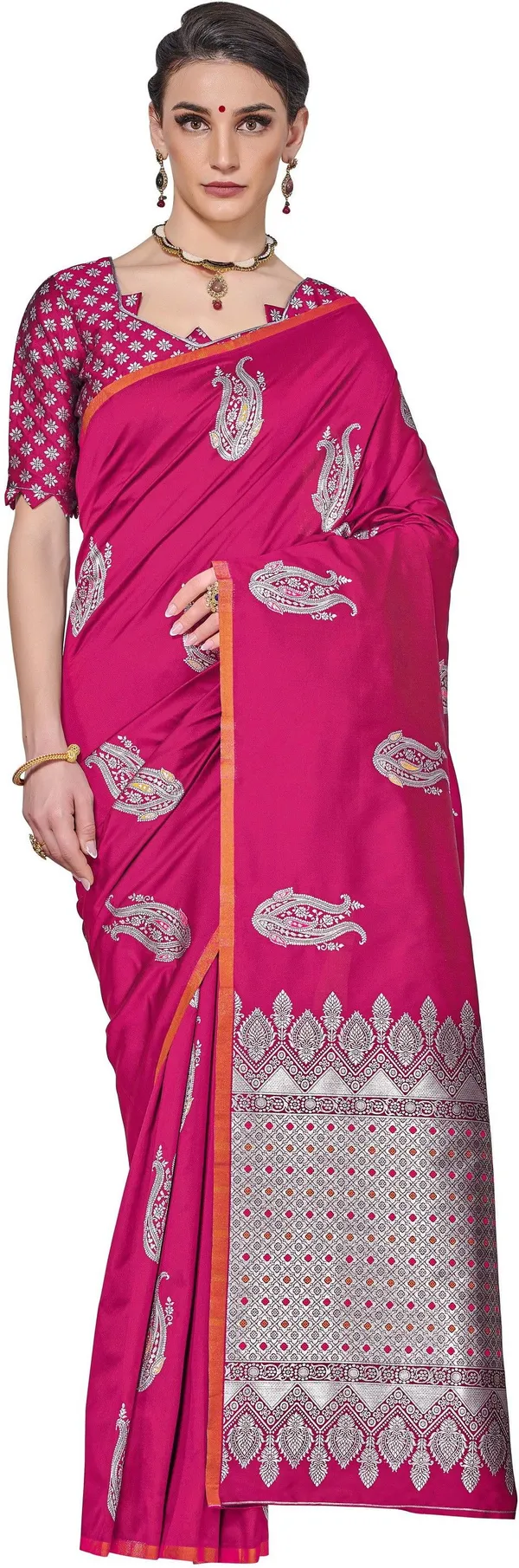 Pink_Georgette_Kanjivaram_Jacquard_Woven_Saree_For_Women_|_With_Blouse_Piece