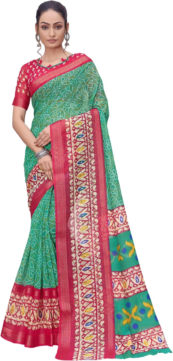 Pink_Light_Green_Cotton_Silk_Printed_Bandhani_Saree_For_Women_|_With_Blouse_Piece