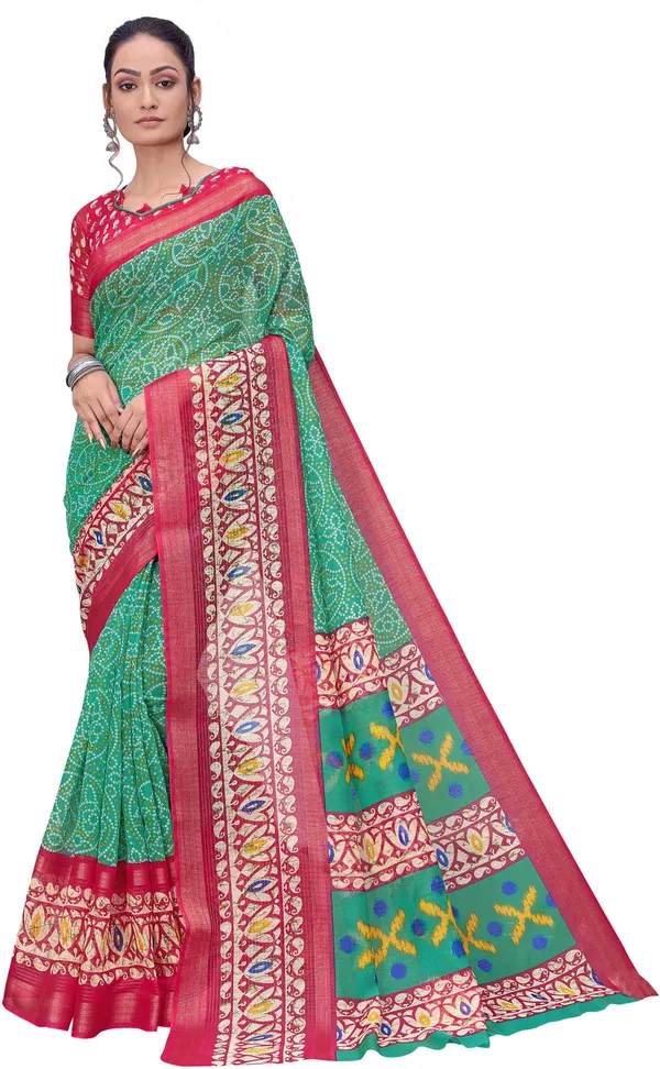 Pink_Light_Green_Cotton_Silk_Printed_Bandhani_Saree_For_Women_|_With_Blouse_Piece