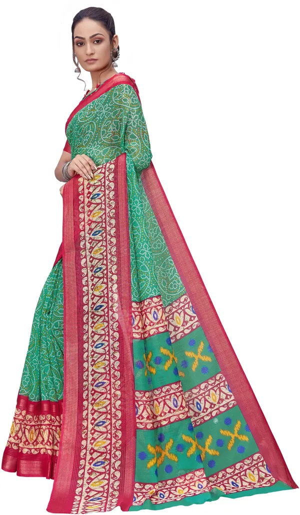 Pink_Light_Green_Cotton_Silk_Printed_Bandhani_Saree_For_Women_|_With_Blouse_Piece