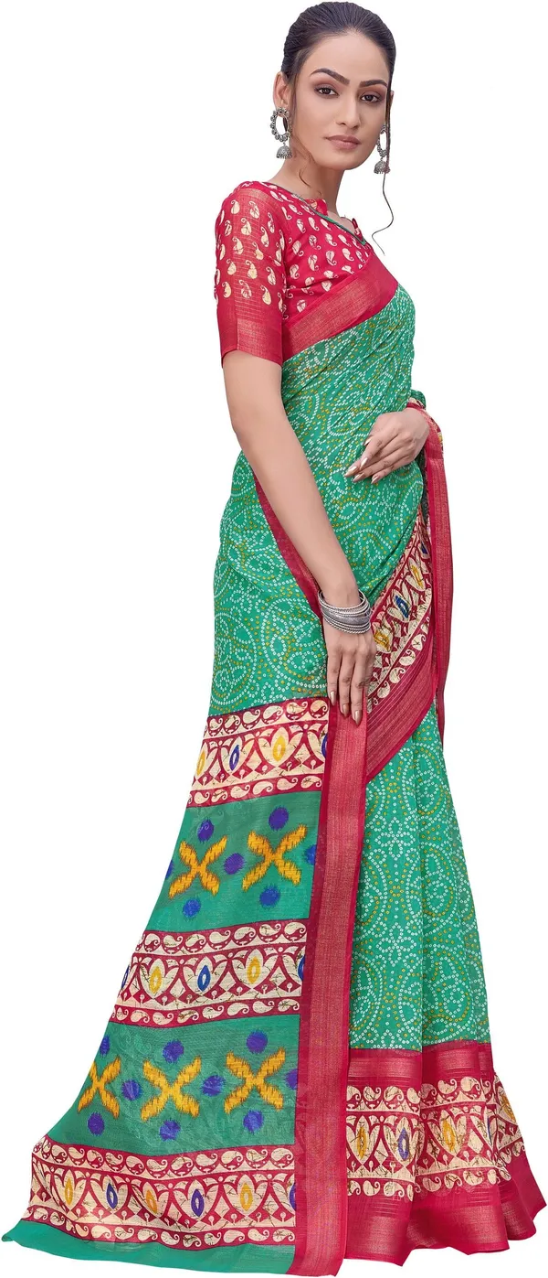 Pink_Light_Green_Cotton_Silk_Printed_Bandhani_Saree_For_Women_|_With_Blouse_Piece
