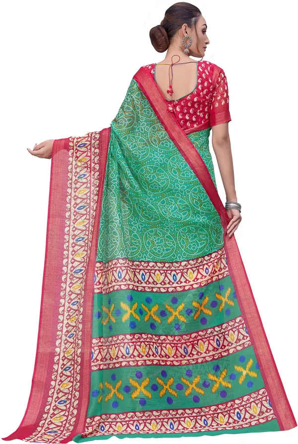 Pink_Light_Green_Cotton_Silk_Printed_Bandhani_Saree_For_Women_|_With_Blouse_Piece