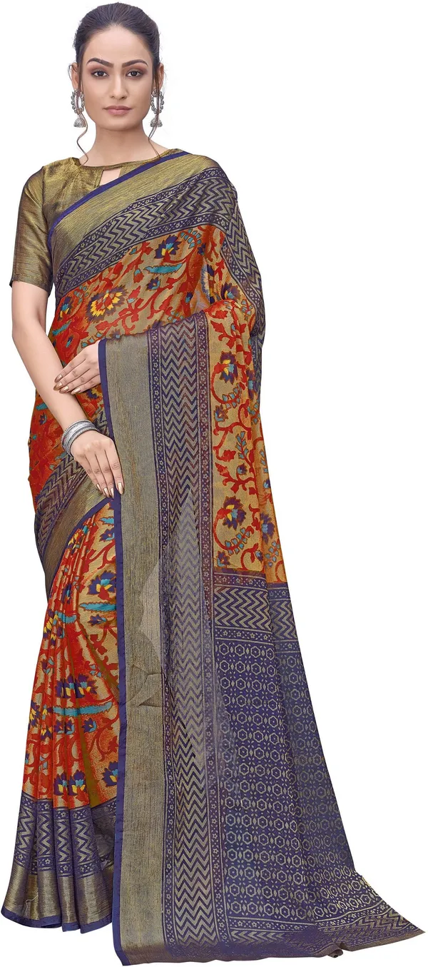 Red_Blue_Brasso_Printed_Ikkat_Floral_Jaal_Saree_For_Women_|_With_Blouse_Piece