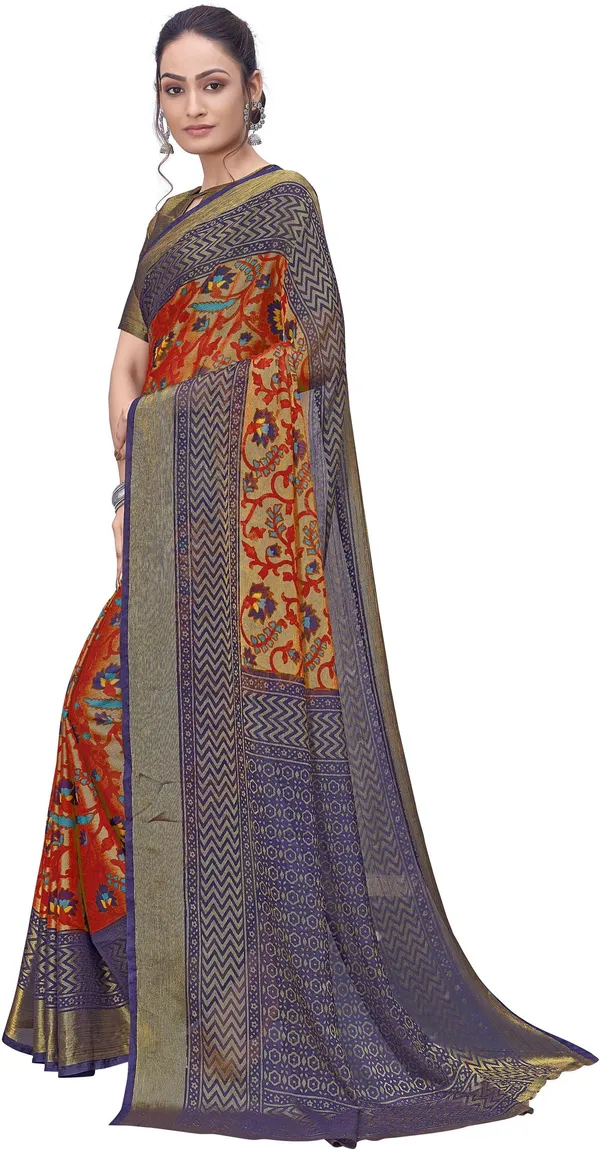 Red_Blue_Brasso_Printed_Ikkat_Floral_Jaal_Saree_For_Women_|_With_Blouse_Piece