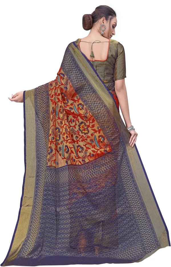 Red_Blue_Brasso_Printed_Ikkat_Floral_Jaal_Saree_For_Women_|_With_Blouse_Piece