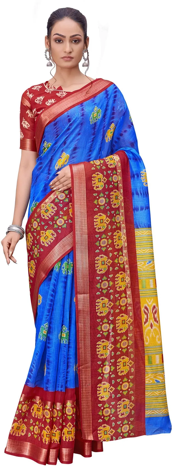 Red_Blue_Cotton_Silk_Shibori_Print_Saree_For_Women_|_With_Blouse_Piece