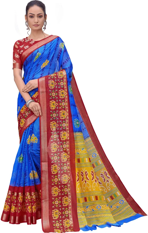 Red_Blue_Cotton_Silk_Shibori_Print_Saree_For_Women_|_With_Blouse_Piece