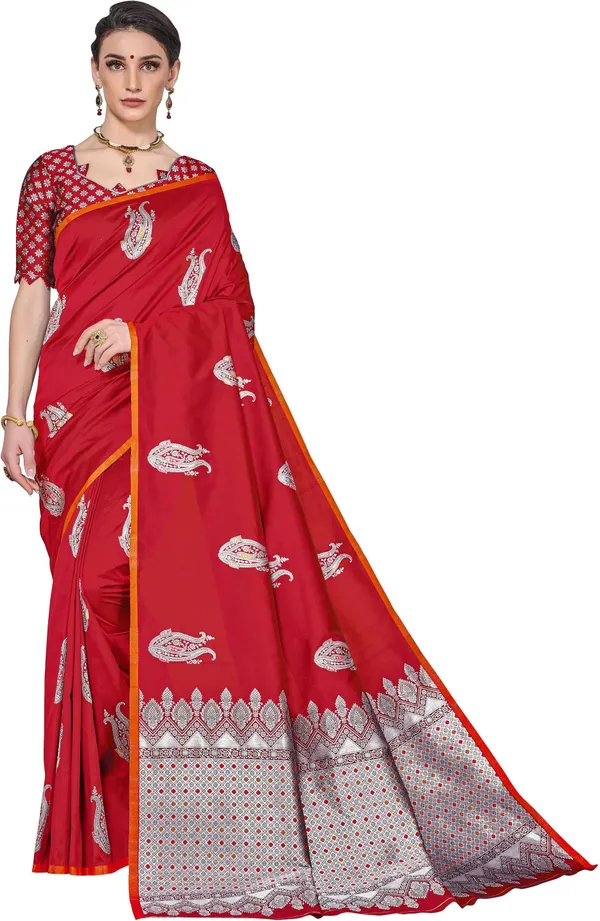Red_Georgette_Woven_Kanjivaram_Jacquard_Saree_For_Women_|_With_Blouse_Piece