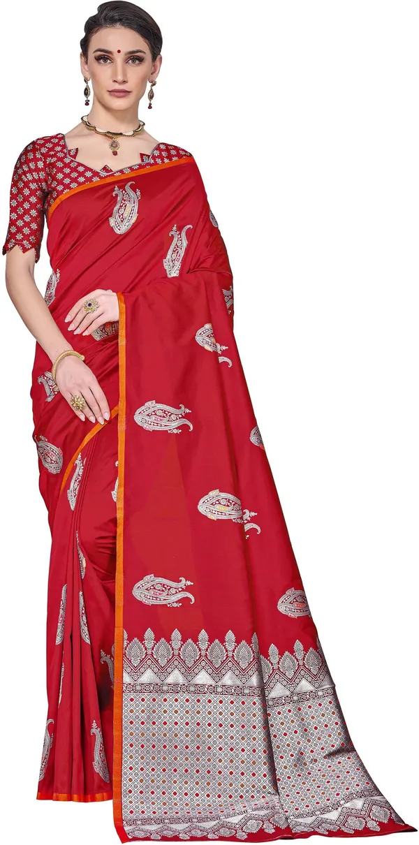Red_Georgette_Woven_Kanjivaram_Jacquard_Saree_For_Women_|_With_Blouse_Piece