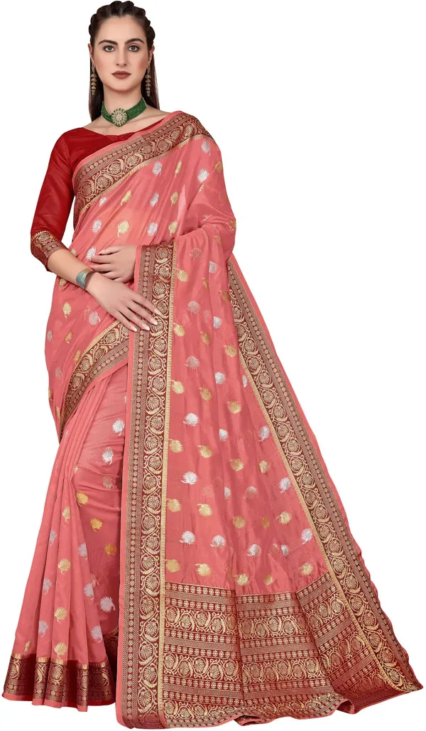 Pink_Organza_Kanjivaram_Jacquard_Zari_Woven_Saree_For_Women_|_With_Blouse_Piece