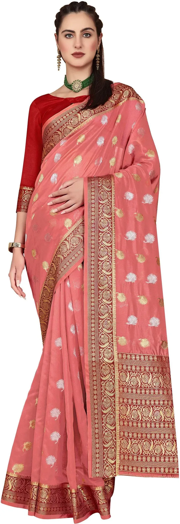 Pink_Organza_Kanjivaram_Jacquard_Zari_Woven_Saree_For_Women_|_With_Blouse_Piece
