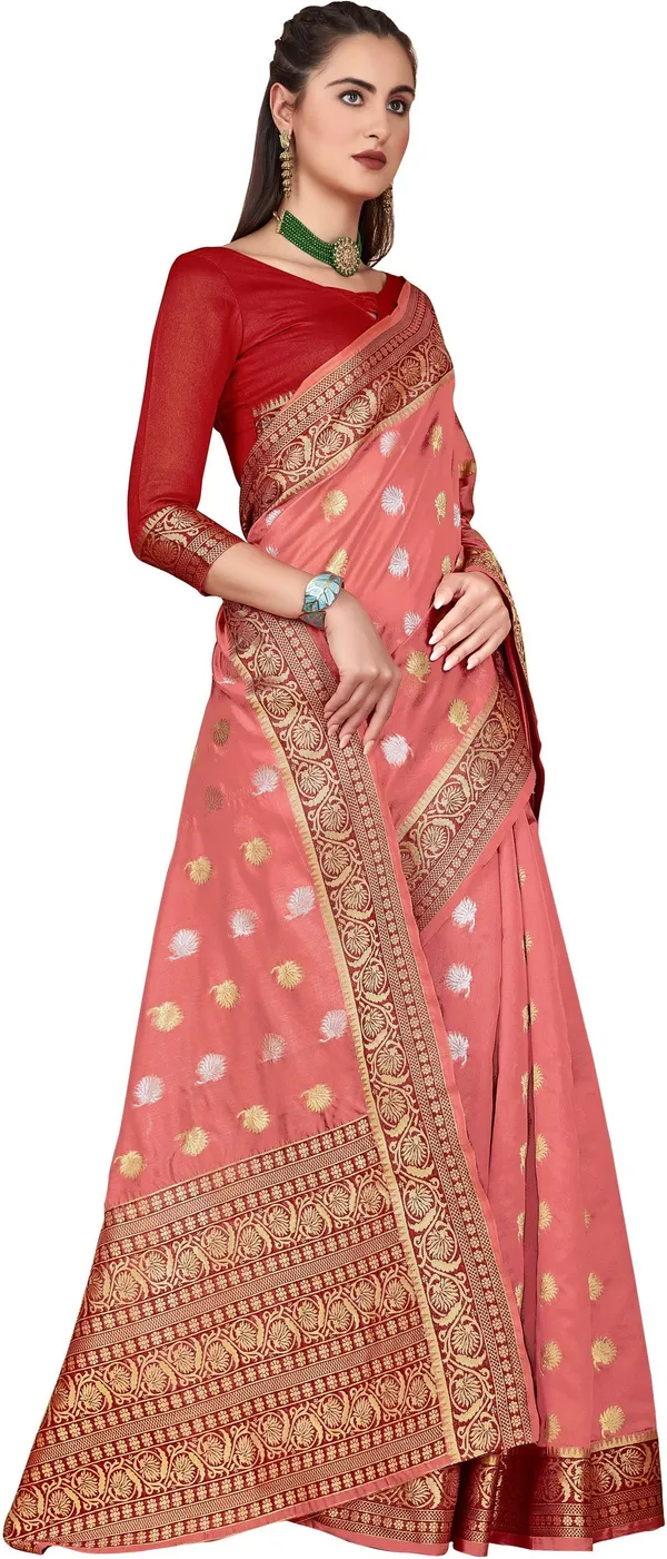 Pink_Organza_Kanjivaram_Jacquard_Zari_Woven_Saree_For_Women_|_With_Blouse_Piece