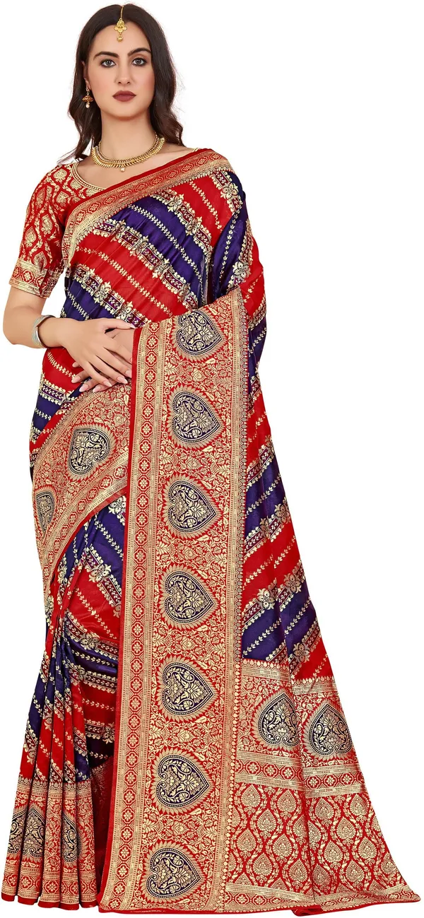 Sariya_Red_Banarasi_Jacquard_Golden_Thread_Floral_Woven_Saree_For_Women_|_With_Blouse_Piece