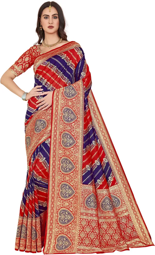 Sariya_Red_Banarasi_Jacquard_Golden_Thread_Floral_Woven_Saree_For_Women_|_With_Blouse_Piece
