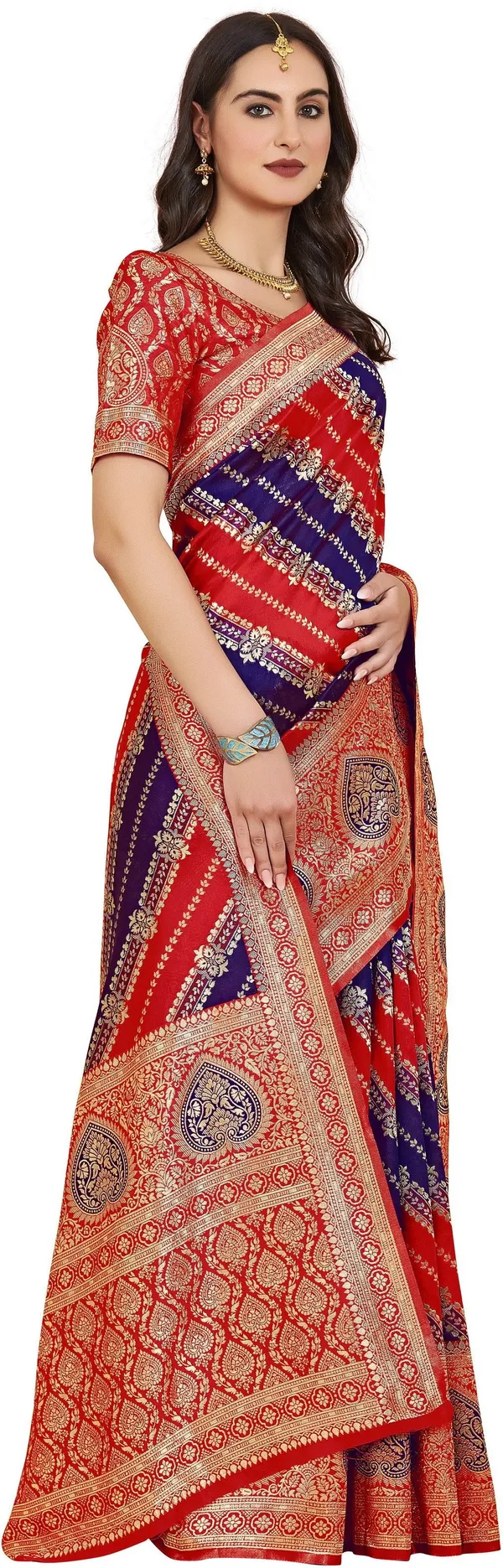 Sariya_Red_Banarasi_Jacquard_Golden_Thread_Floral_Woven_Saree_For_Women_|_With_Blouse_Piece