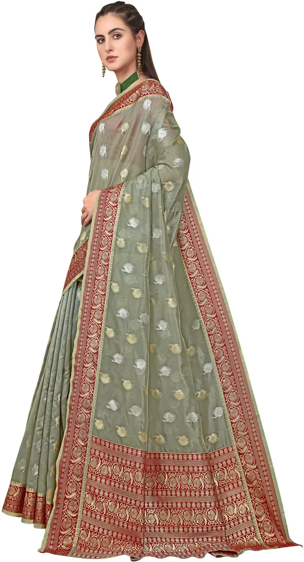 Grey_Organza_Jacquard_Kanjivaram_Woven_Saree_For_Women_|_With_Blouse_Piece