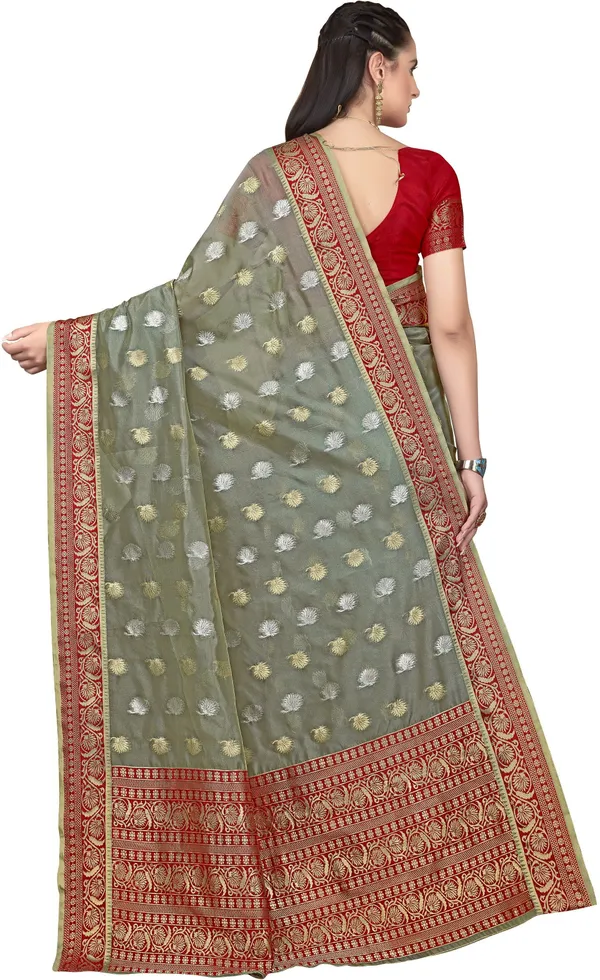 Grey_Organza_Jacquard_Kanjivaram_Woven_Saree_For_Women_|_With_Blouse_Piece