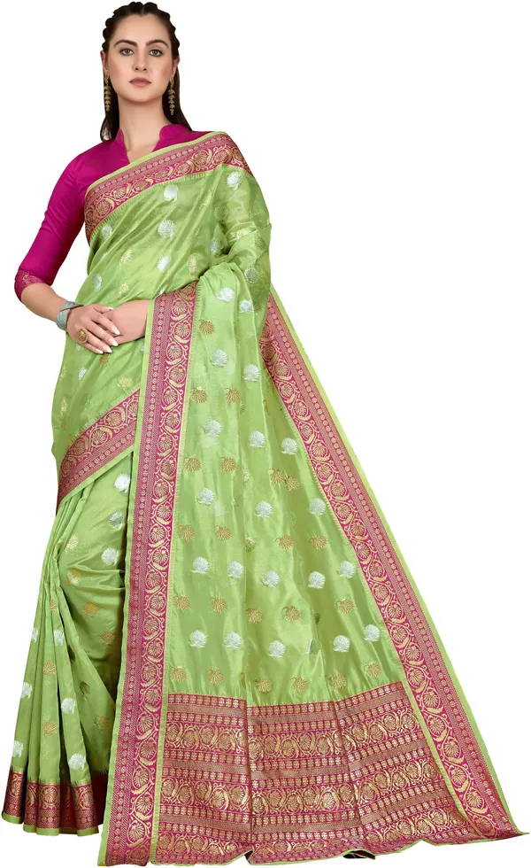 Green_Kanjivaram_Organza_Jacquard_Zari_Woven_Saree_For_Women_|_With_Blouse_Piece