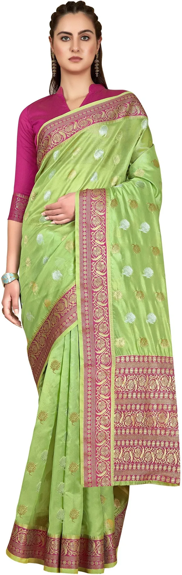 Green_Kanjivaram_Organza_Jacquard_Zari_Woven_Saree_For_Women_|_With_Blouse_Piece